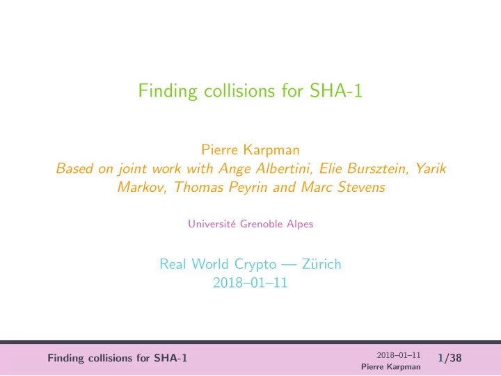 finding collisions for sha 1