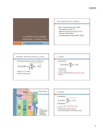 L k ( a , b ) = a i  b i  k i = 1  1 dimensional i = 1 L 1 (a,b)=|a-b|  What if k=1 (