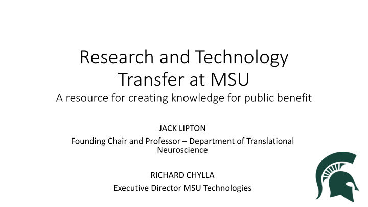 research and technology transfer at msu