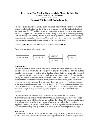 Everything You Need to Know to Make Money in Coin-Op  Golden Tee Golf  A Case Study  Elaine A.