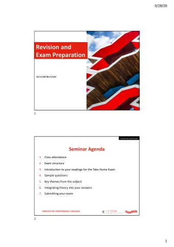Revision and  Exam Preparation  BUS1SBY/BUS2SBY  1  latrobe.edu.au/business  Seminar Agenda  1.