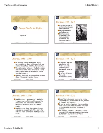 Boethius (480  524)  Boethius became an  orphan when he was  Europe Smells the Coffee  seven