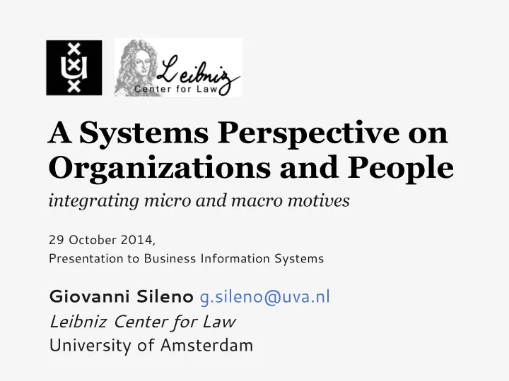 a systems perspective on organizations and people