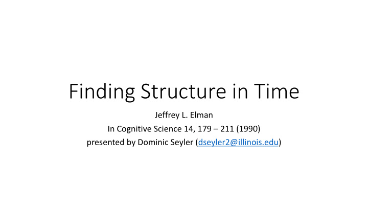 finding structure in time