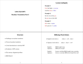 Lexical Ambiguity  Example 1: book the flight  reservar read the book  libro  6.864 (Fall