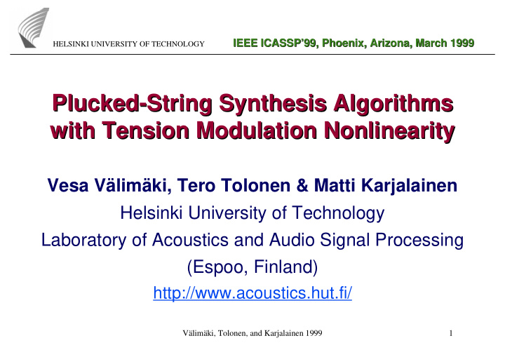 plucked string synthesis algorithms plucked string