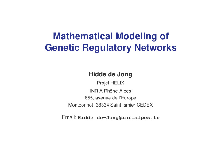 mathematical modeling of genetic regulatory networks