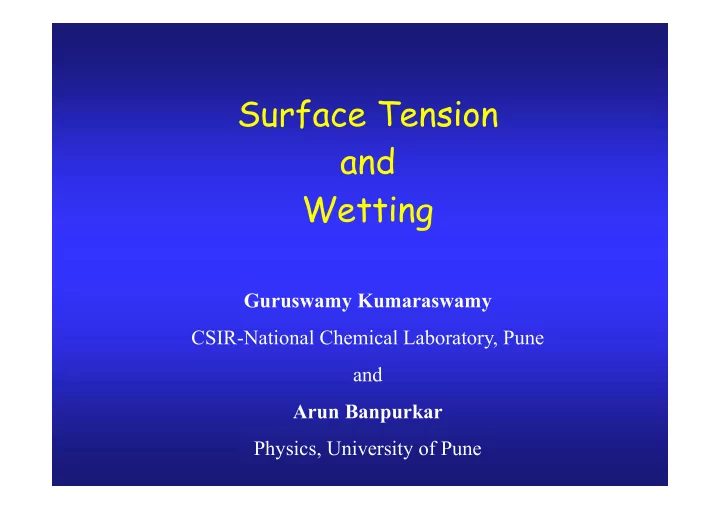 surface tension and wetting