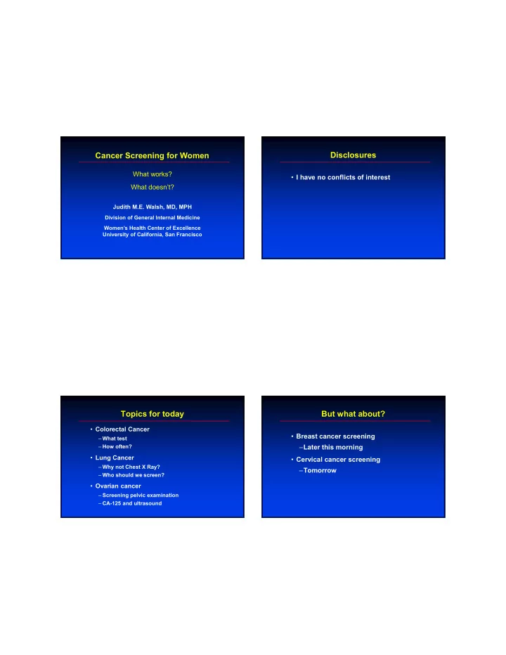 disclosures cancer screening for women