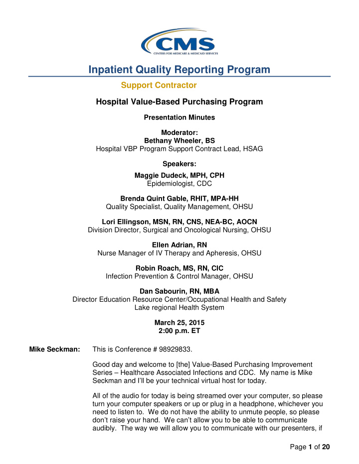 inpatient quality reporting program