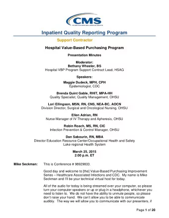 Inpatient Quality Reporting Program  Support Contractor  Hospital Value-Based Purchasing Program