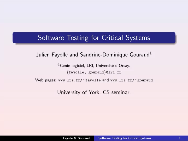 software testing for critical systems