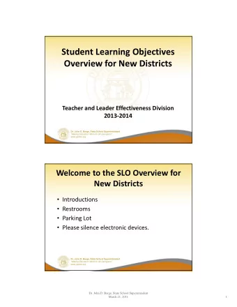 Student Learning Objectives Overview for New Districts Teacher and Leader Effectiveness Division