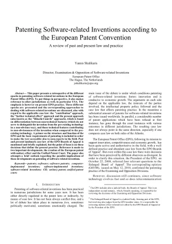 Patenting Software-related Inventions according to  the European Patent Convention  A review of