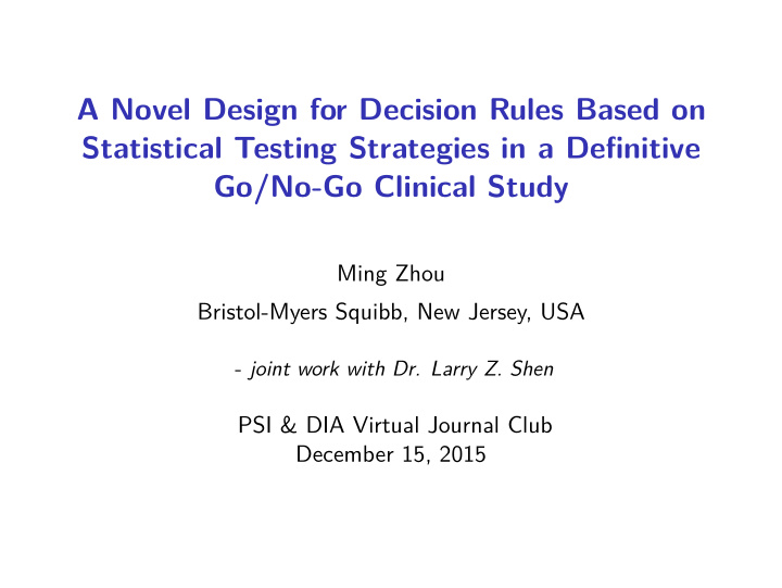 a novel design for decision rules based on statistical