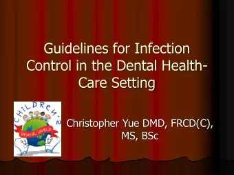 Care Setting  Christopher Yue DMD, FRCD(C),  MS, BSc  Infection Control in Dental  Health-Care