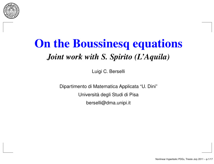 on the boussinesq equations