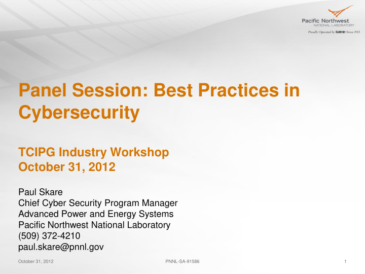 panel session best practices in cybersecurity