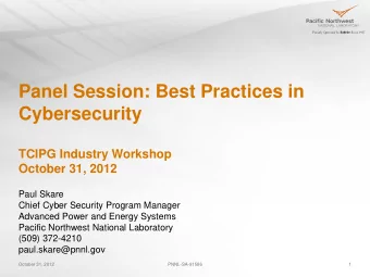 Panel Session: Best Practices in  Cybersecurity  TCIPG Industry Workshop  October 31, 2012  Paul