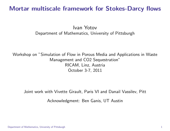 mortar multiscale framework for stokes darcy flows