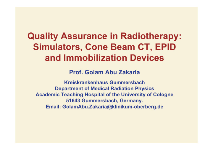 quality assurance in radiotherapy simulators cone beam ct