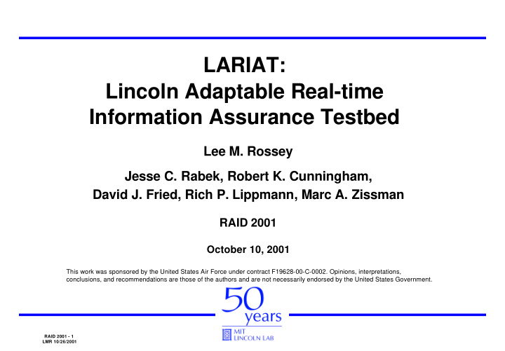 lariat lincoln adaptable real time information assurance