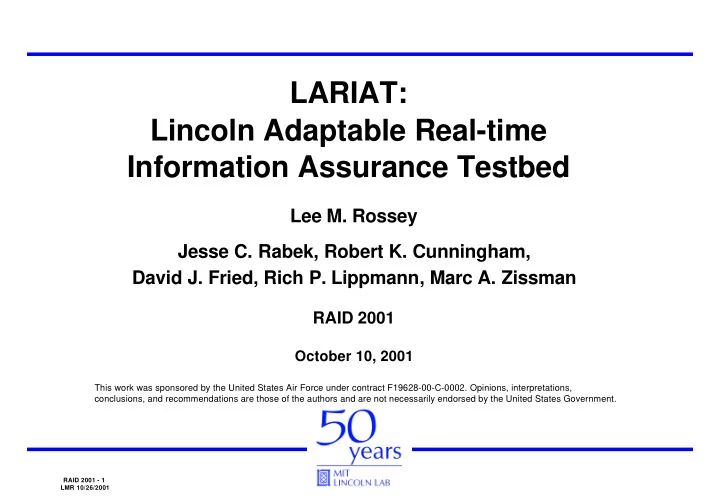 lariat lincoln adaptable real time information assurance