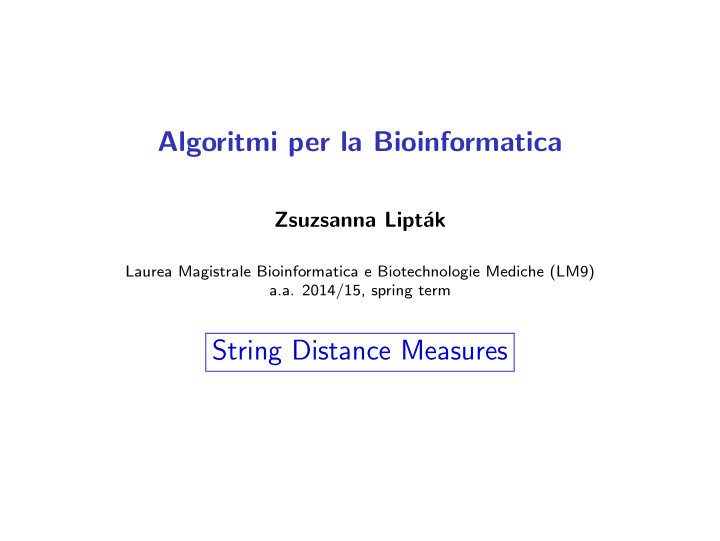 algoritmi per la bioinformatica