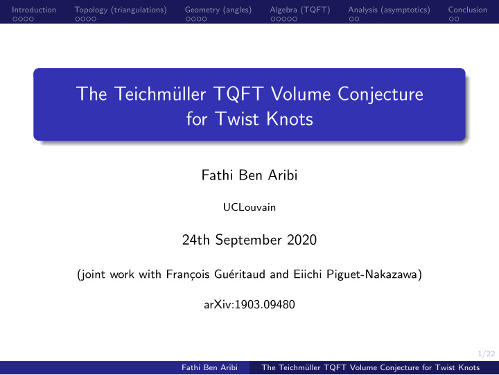 the teichm uller tqft volume conjecture for twist knots