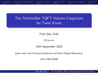 The Teichm  uller TQFT Volume Conjecture  for Twist Knots  Fathi Ben Aribi  UCLouvain  24th