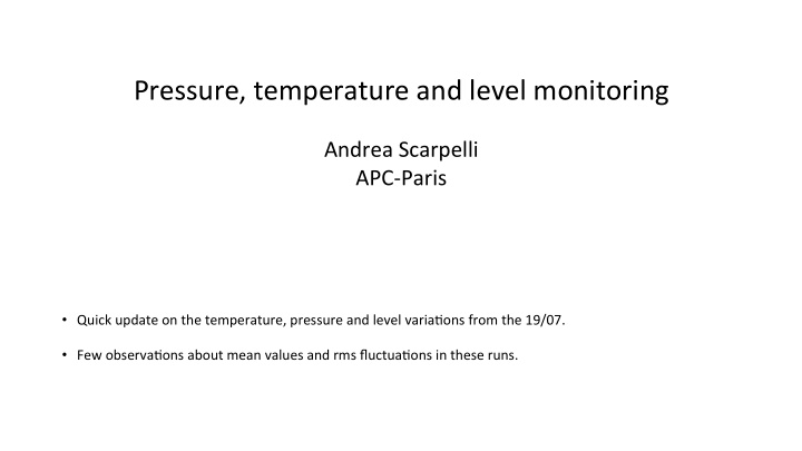 pressure temperature and level monitoring