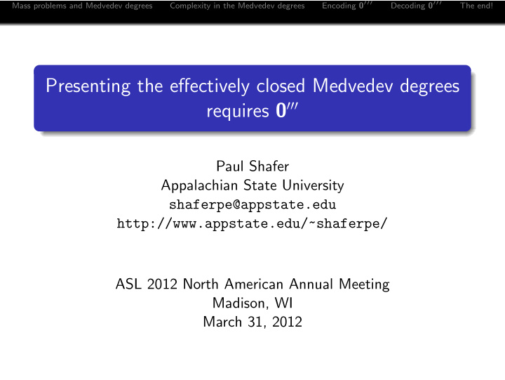 presenting the effectively closed medvedev degrees