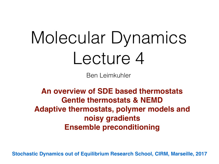 molecular dynamics lecture 4