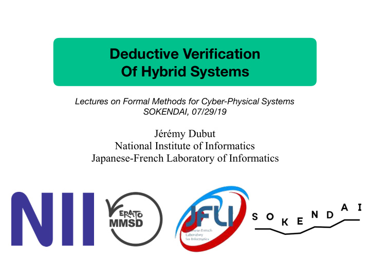 deductive verification of hybrid systems