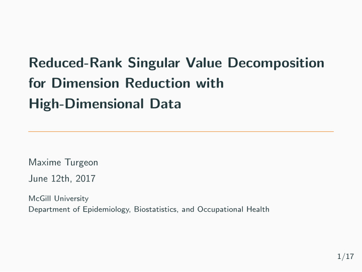 reduced rank singular value decomposition for dimension