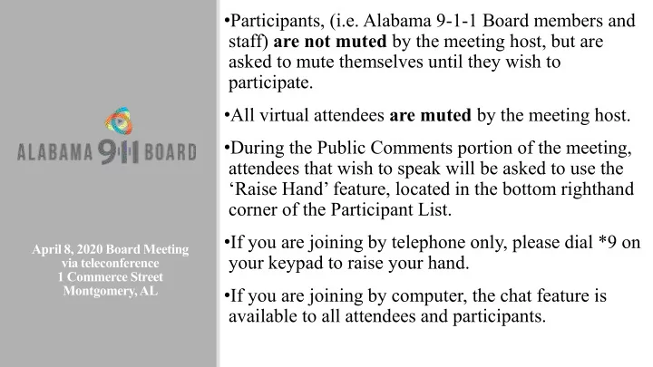 participants i e alabama 9 1 1 board members and staff