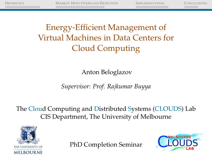 energy efficient management of virtual machines in data