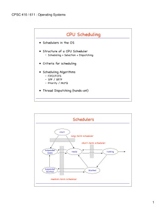 CPU Scheduling   Schedulers in the OS   Structure of a CPU Scheduler   Scheduling =