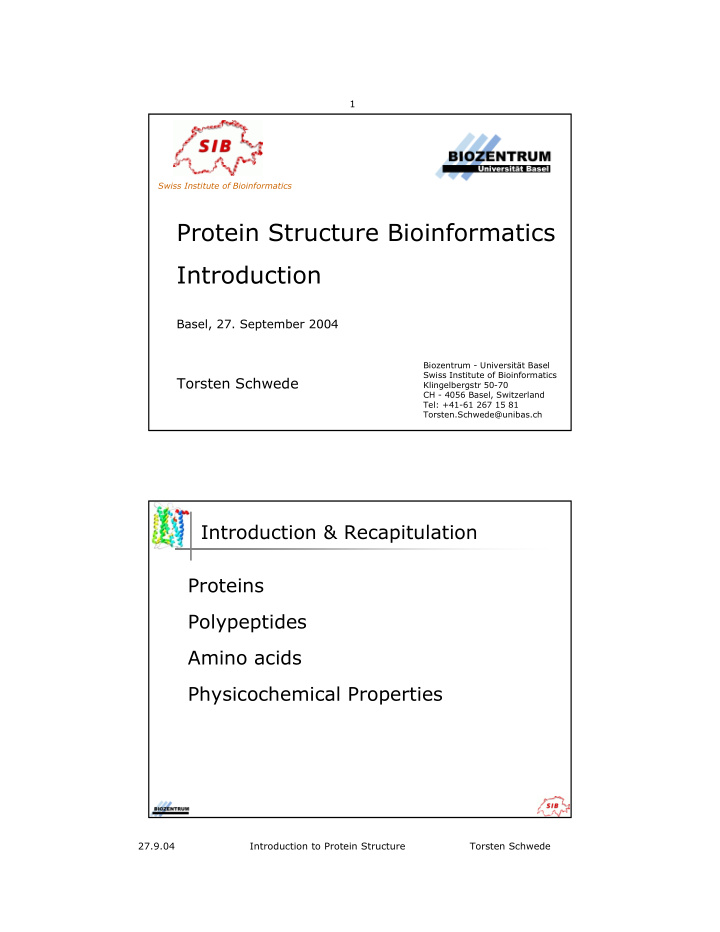 protein structure bioinformatics introduction