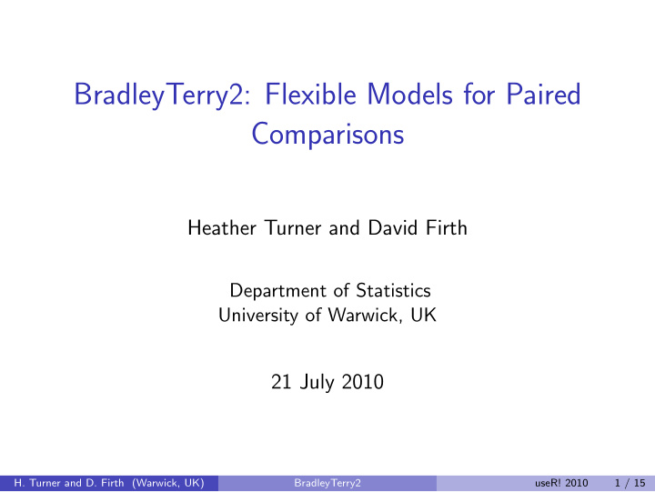 bradleyterry2 flexible models for paired comparisons