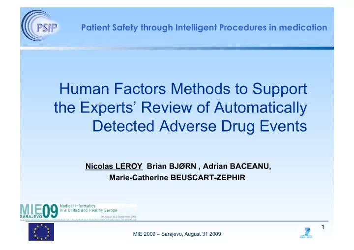human factors methods to support the experts review of