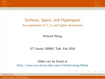 Surfaces, Space, and Hyperspace  An exploration of 2, 3, and higher dimensions  Richard Wong  UT