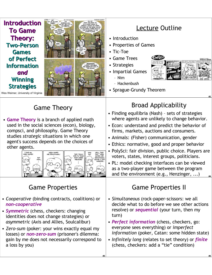 introduction introduction lecture outline to game to game