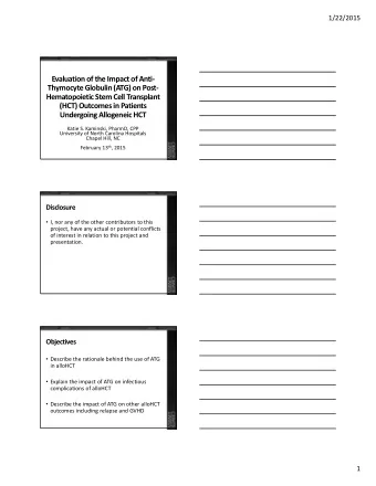 Evaluation of the Impact of Anti  Thymocyte Globulin (ATG) on Post  Hematopoietic Stem Cell