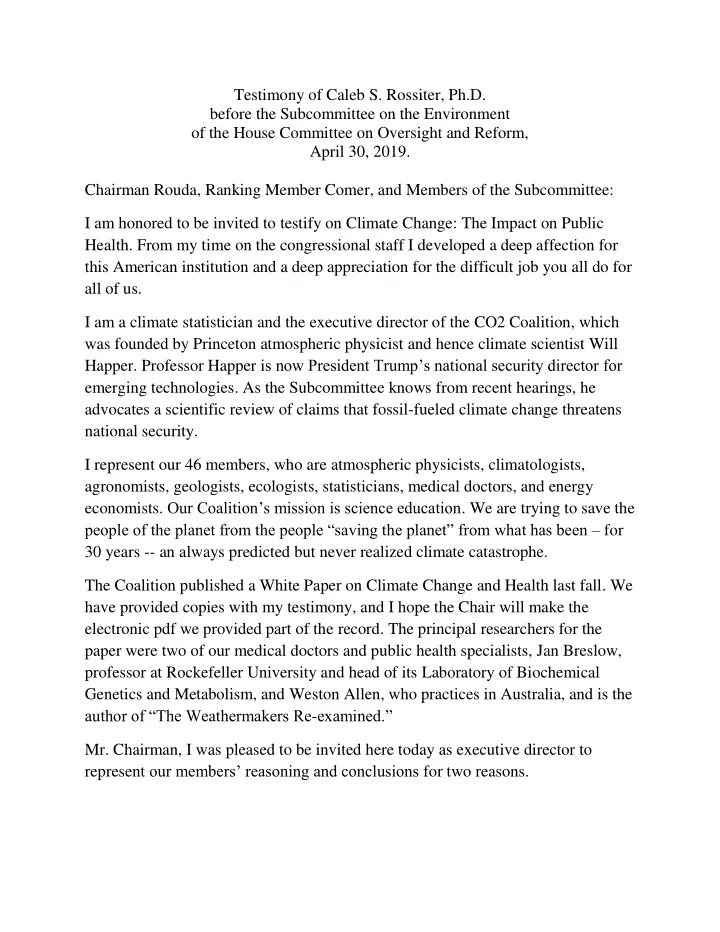 testimony of caleb s rossiter ph d before the