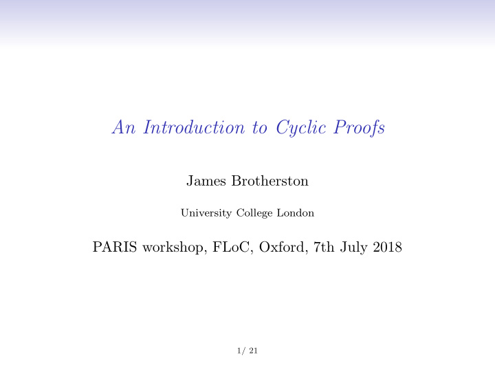 an introduction to cyclic proofs
