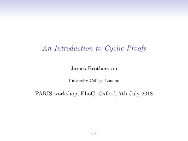 an introduction to cyclic proofs
