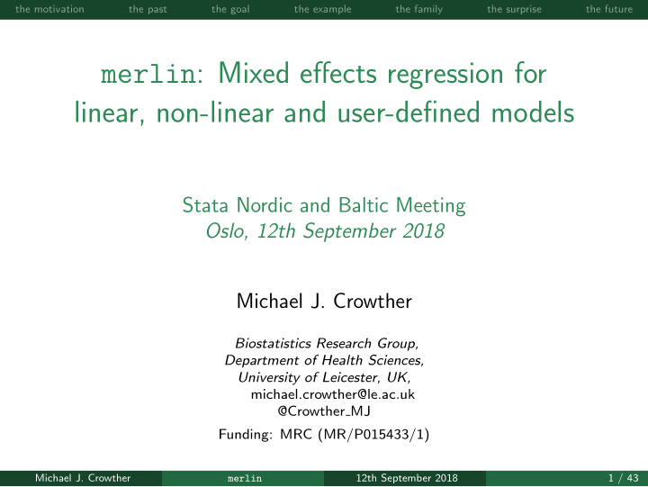 merlin mixed effects regression for linear non linear and