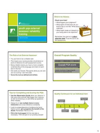 youth pqa external  methods?  What might create an obstacle to  assessor reliability  your being