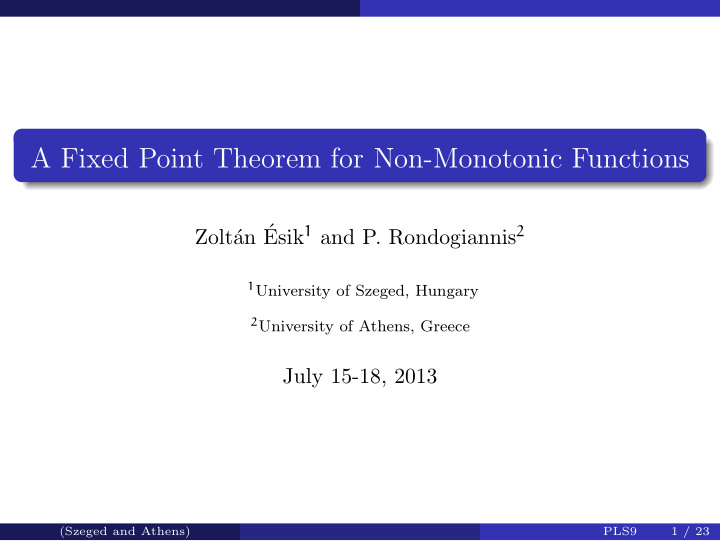 a fixed point theorem for non monotonic functions